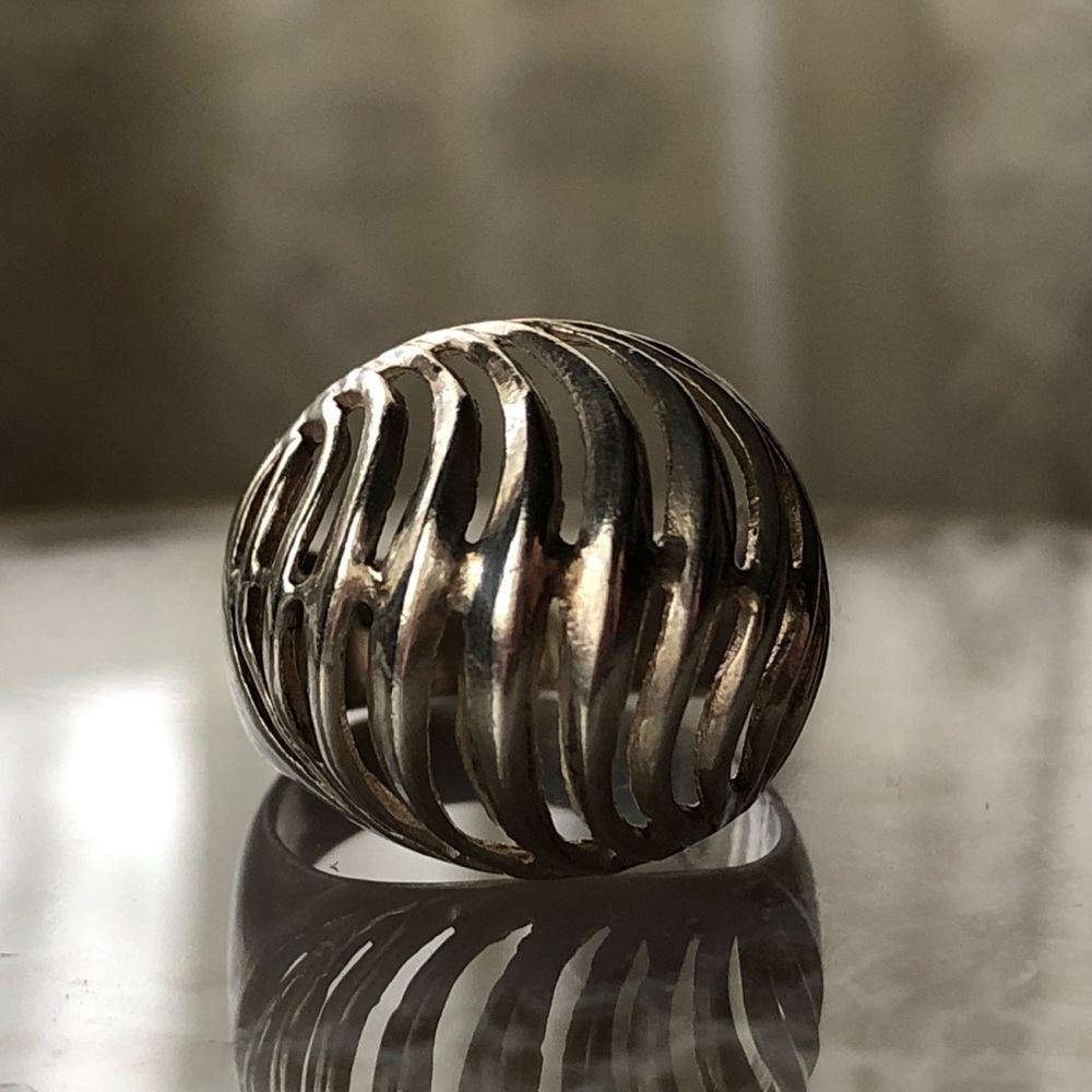 Vintage Sterling Silver Domed Openwork Band Ring
